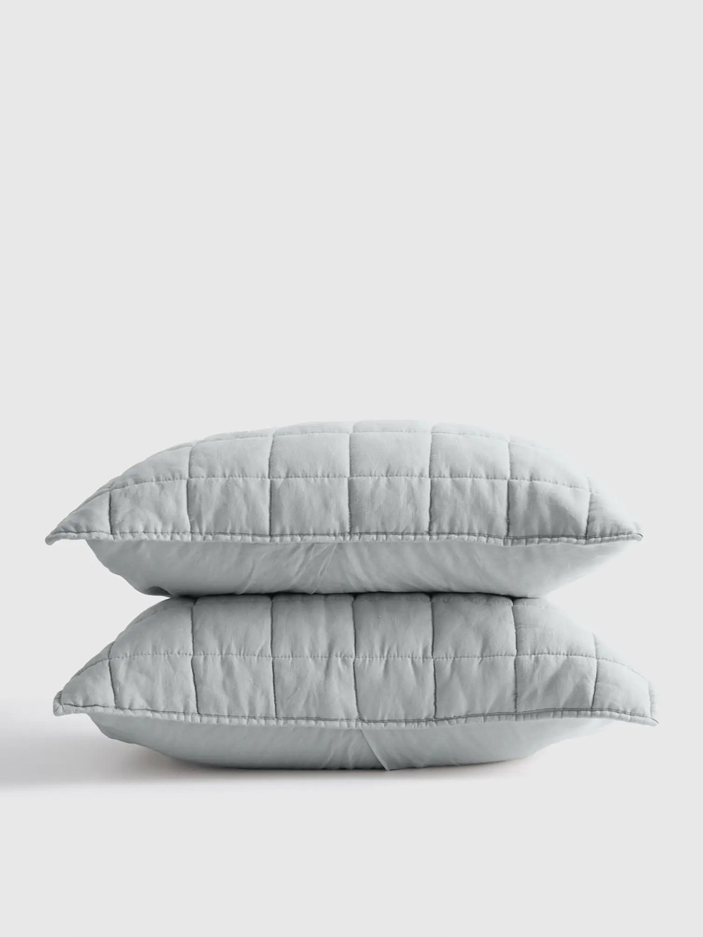 NWOT Quince European Linen Box Quilted Standard Sham Set In Mist Blue